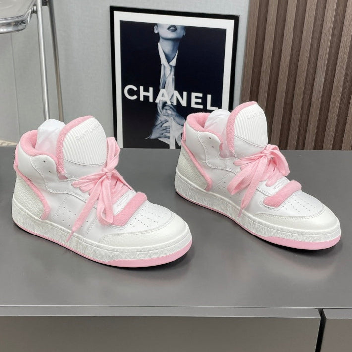HIGH-TOP SNEAKERS IN WHITE MIX BABY PINK CALFSKIN、mysite、Cacoeks