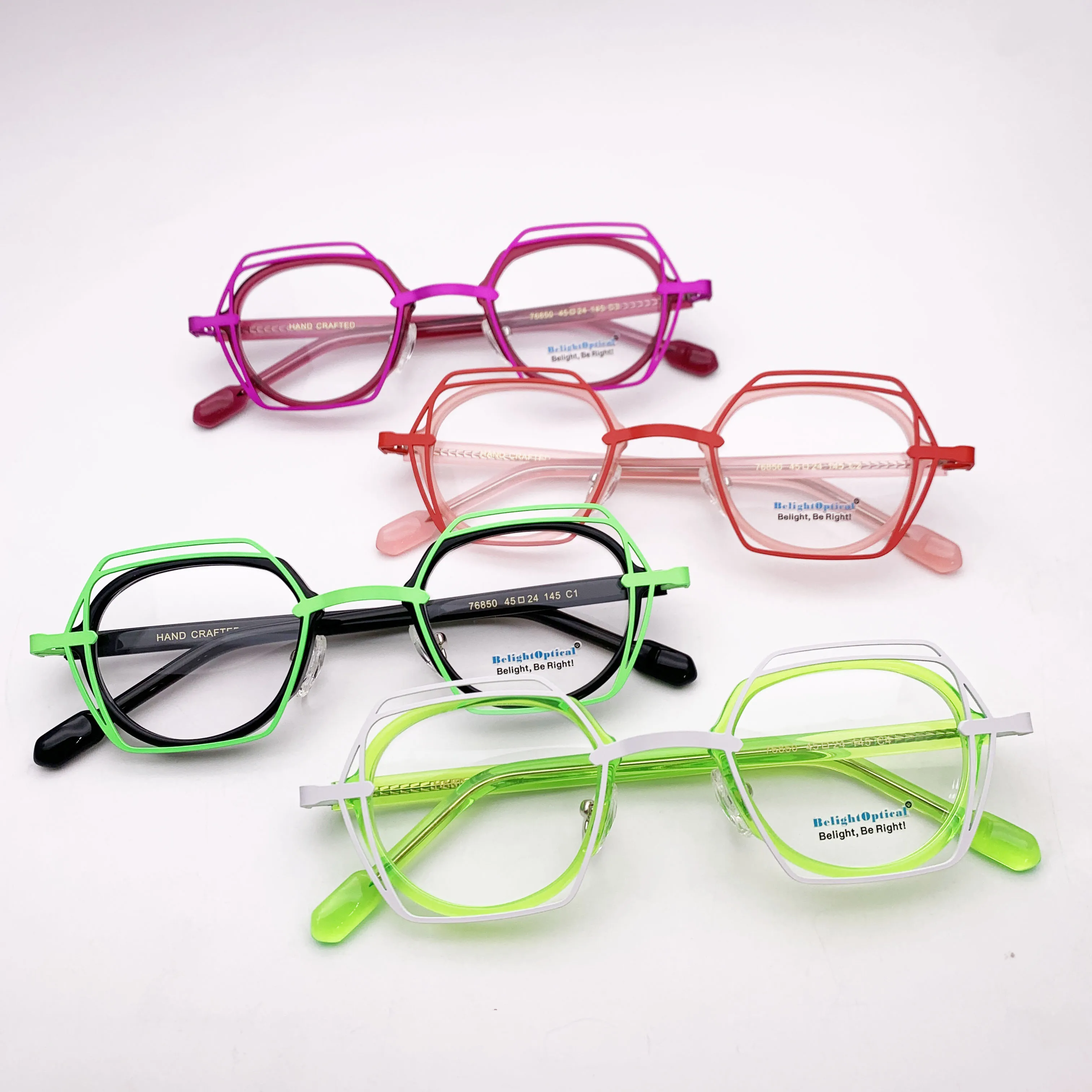 Acetate with Metal Colorful Vintage Combine Color Shape Optical Glasses Spectacle Frame Prescritpion Lens Women Style 76850