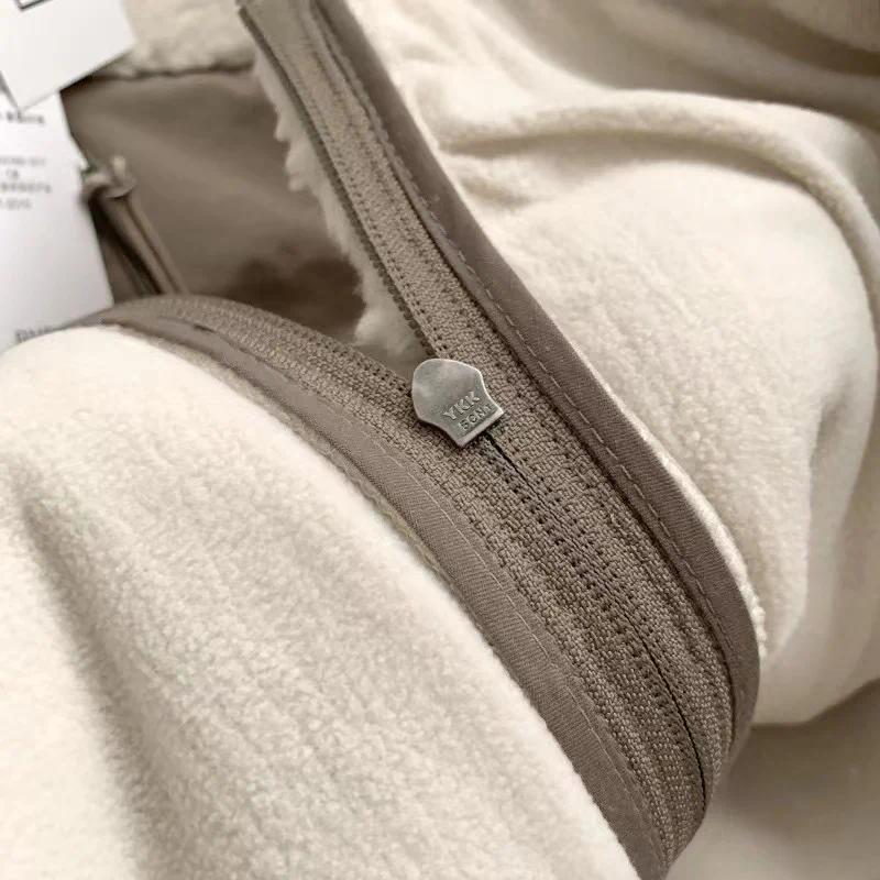 Fashion Lamb Plush Jacket Women's Autumn Winter New Pocket Zipper Long Sleeve Loose Stand Collar Comfort Warm Jacket for Women