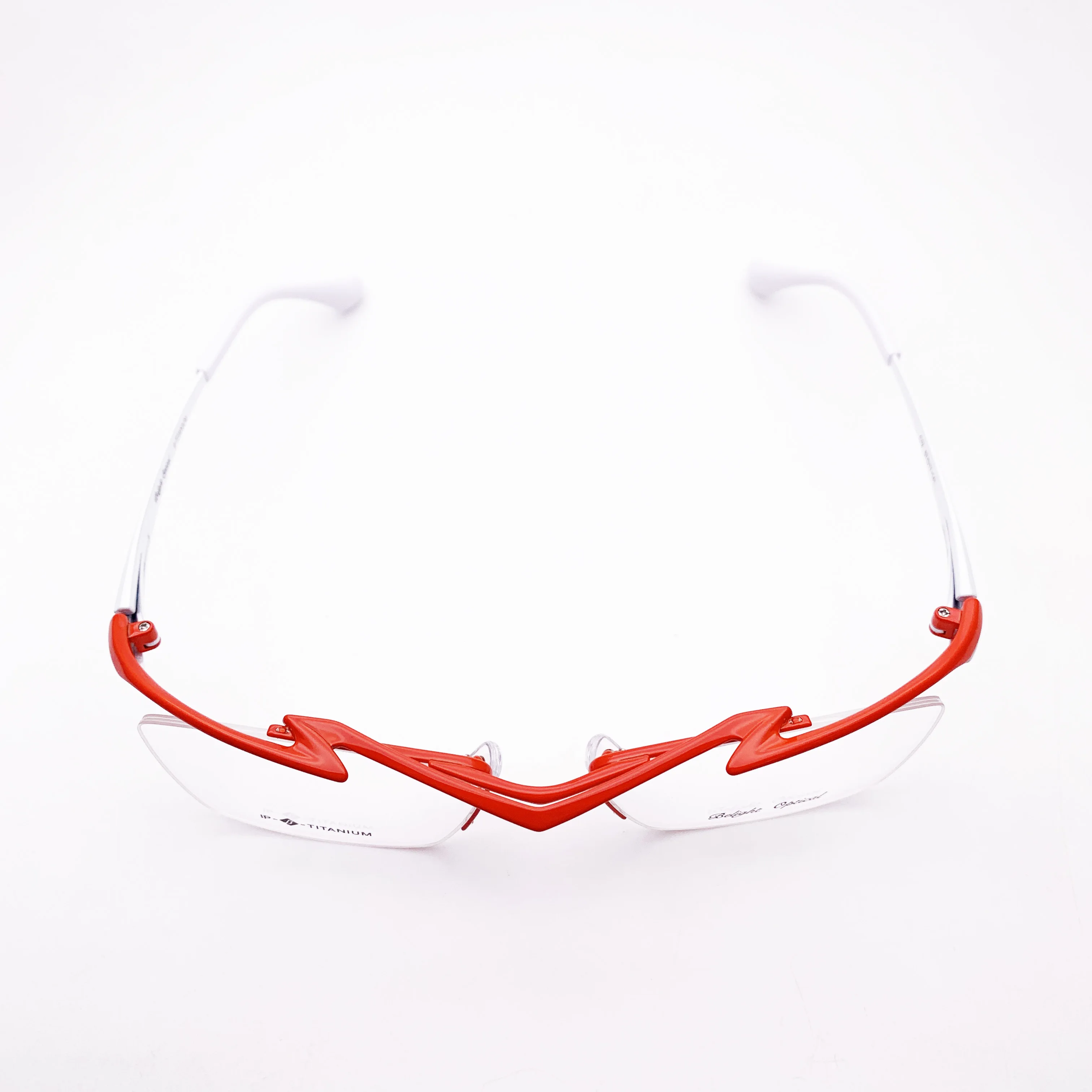 Belight Optical Japan Sharp Design Sports  Pure Titanium Half Rimless Frame Men Prescription Semi Eyeglasses Red Eyewear MF-1218