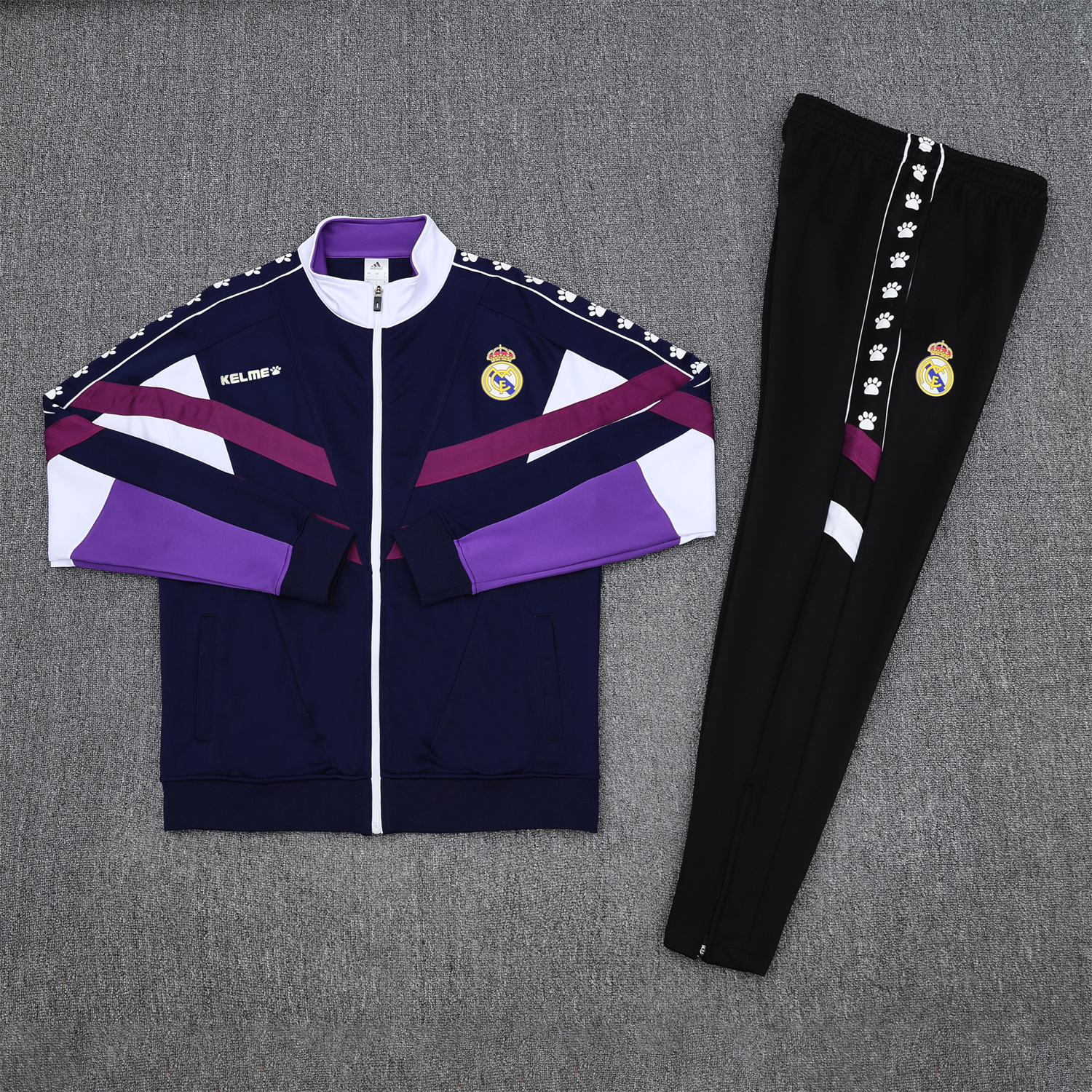 UltraTrikot-Real Madrid 25-26 Throwback Jacket Training Tracksuit - Deep Blue and Purple Jackets & Black Pants