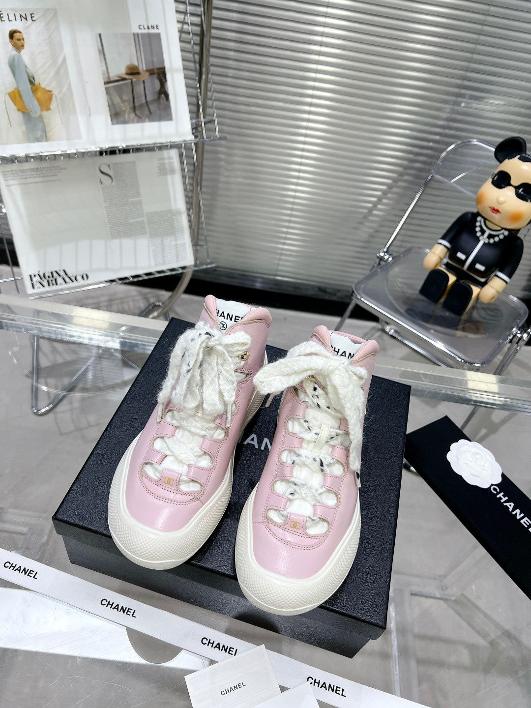 CC CANO ALTO SNEAKER IN BLUSH PINK CALFSKIN AND WHITE RUBBER、mysite、Cacoeks