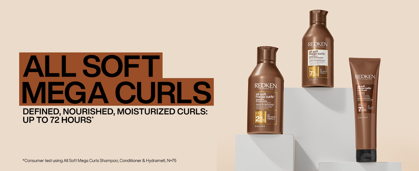 redken all soft mega curls, hydrating shampoo conditioner dry hair mask coarse curly coily textured