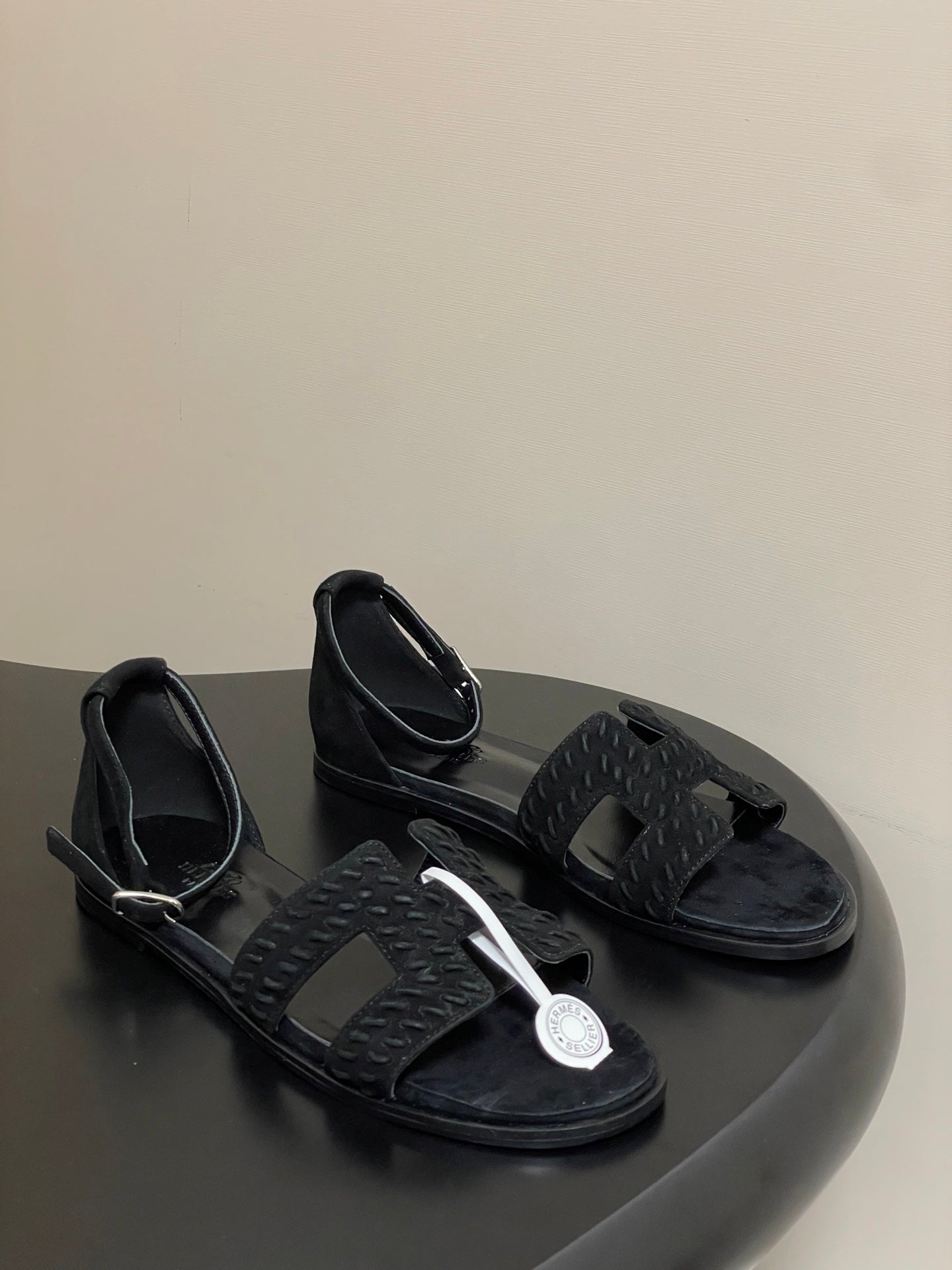 HM 25S SANTORINI SANDAL IN BLACK SUEDE AND LAMBSKIN、mysite、Cacoeks