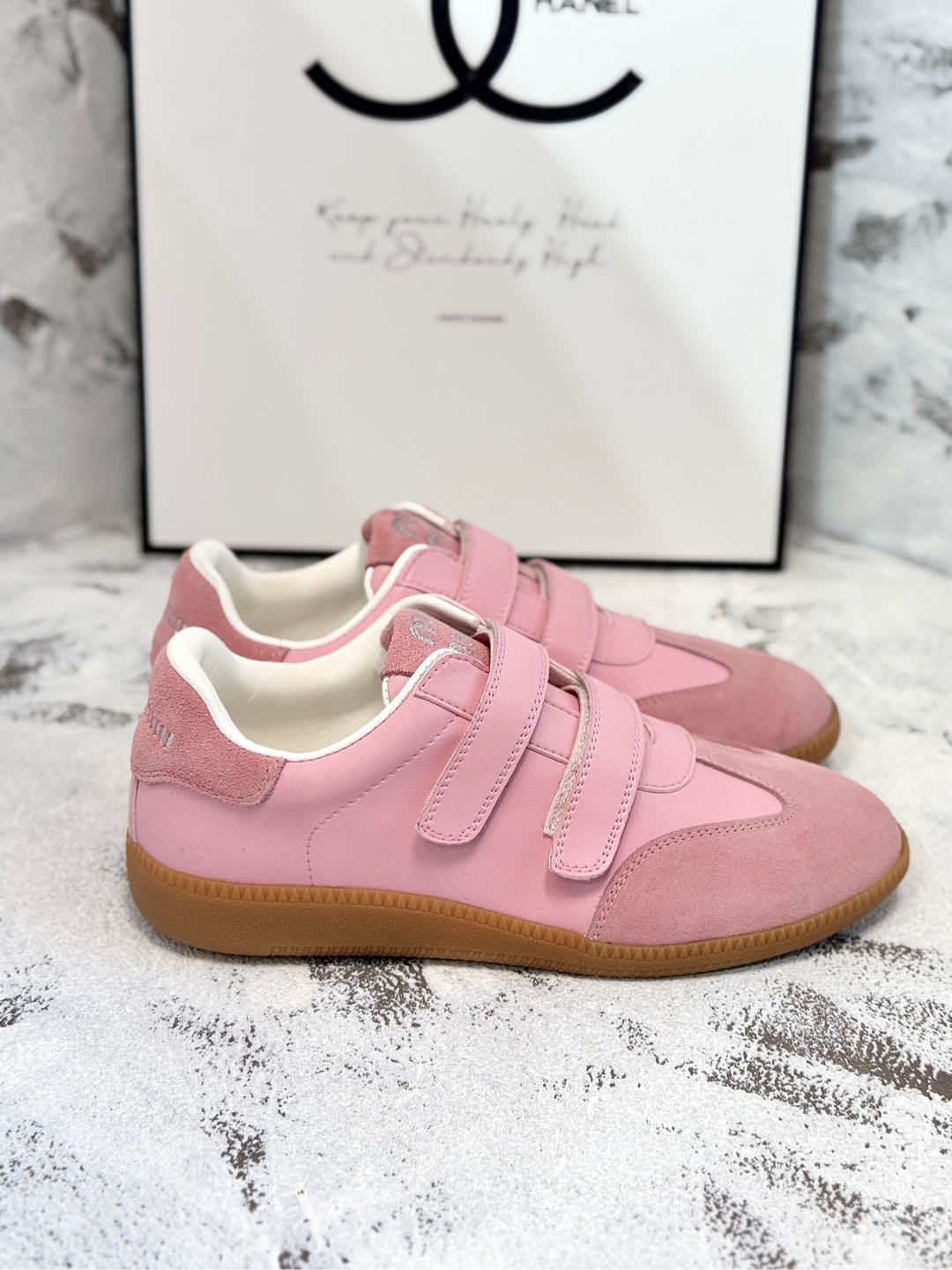 RETRO SNEAKERS WITH RIPTAPE STRAPS IN PINK LAMBSKIN MIX SUEDE、mysite、Cacoeks