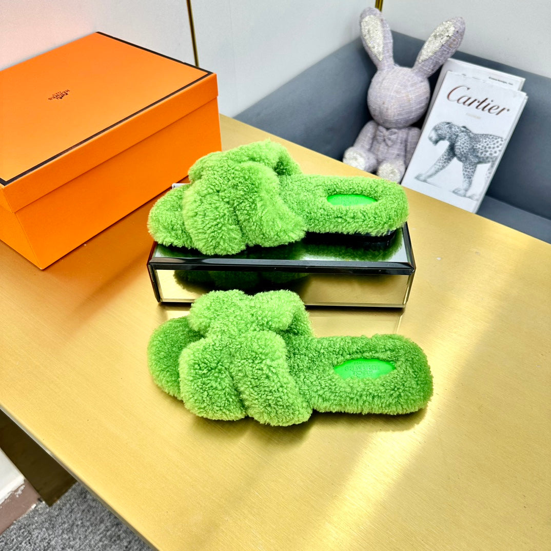 0RAN SHEARLING SANDALS CHARTREUSE GREEN、mysite、Cacoeks