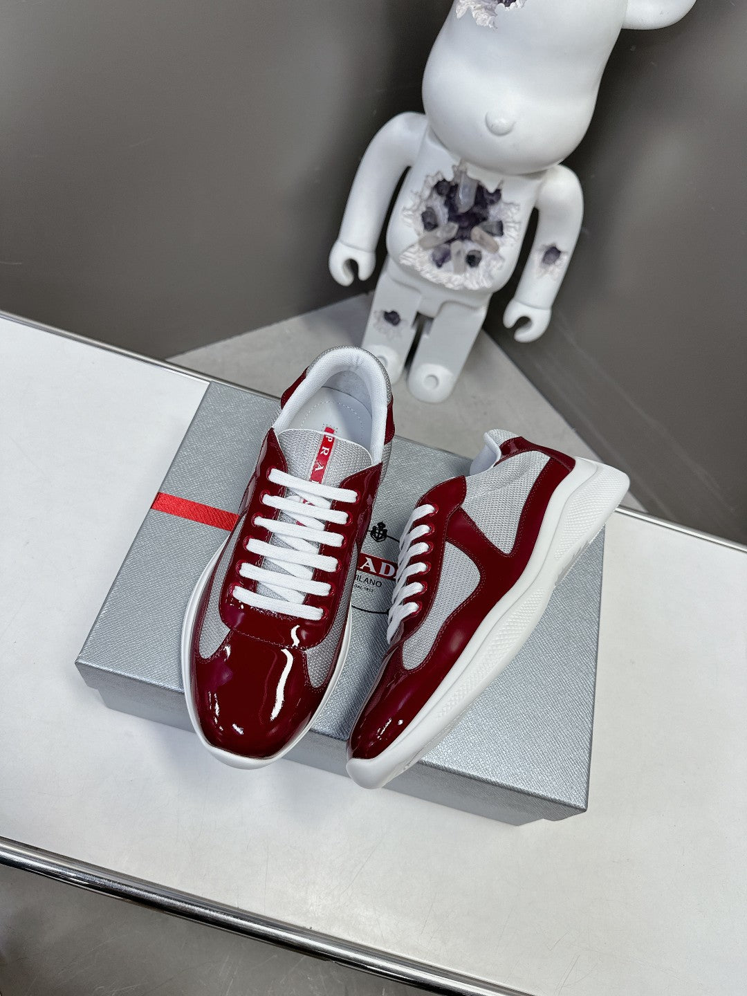 PRADA SNEAKERS IN BURDUNDY RED CALFSKIN AND MESH、mysite、Cacoeks