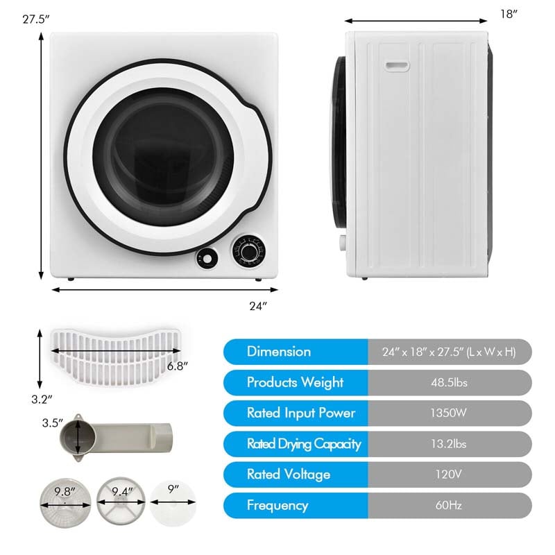 Eletriclife Compact Electric Tumble Laundry Dryer with Stainless Steel Tub