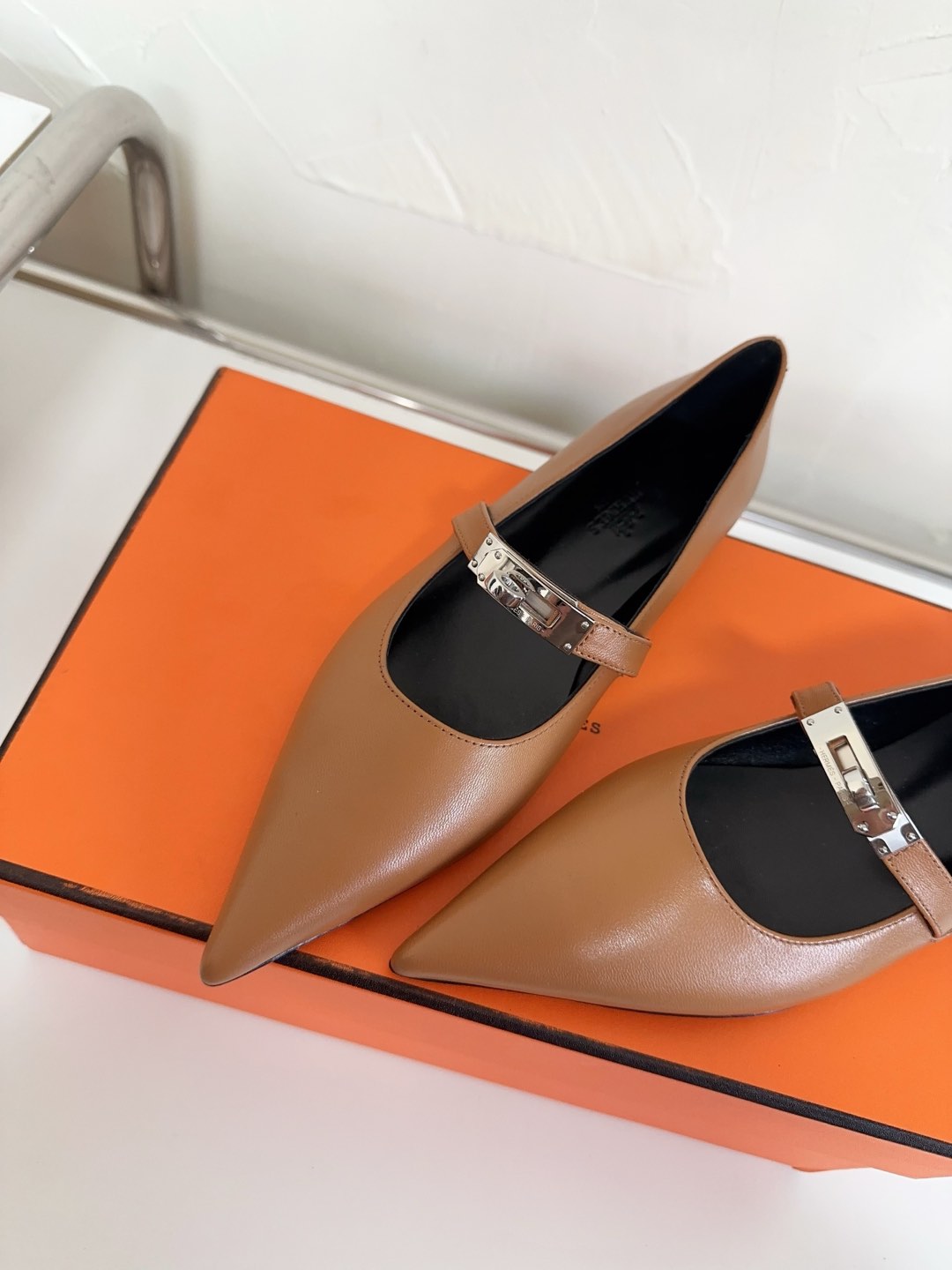 KIARA FLAT PUMP IN SEPIA BROWN CALFSKIN、mysite、Cacoeks