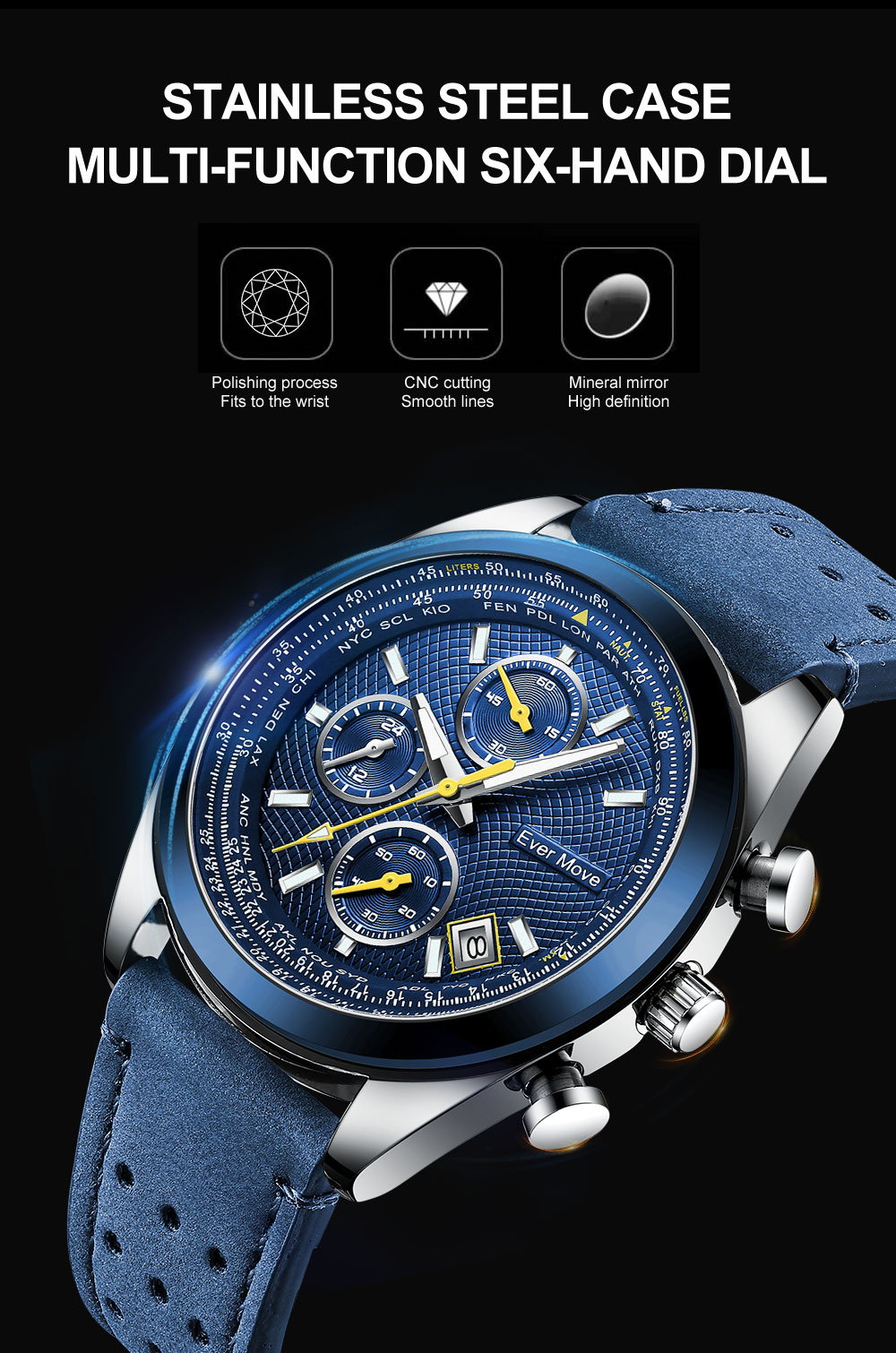 2022 best popular Luxury Men's Mul-tifunction Quartz Watch Men's High Grade watch leather strap