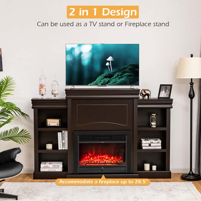 Eletriclife 70 Inch Modern Fireplace Media Entertainment Center with Bookcase