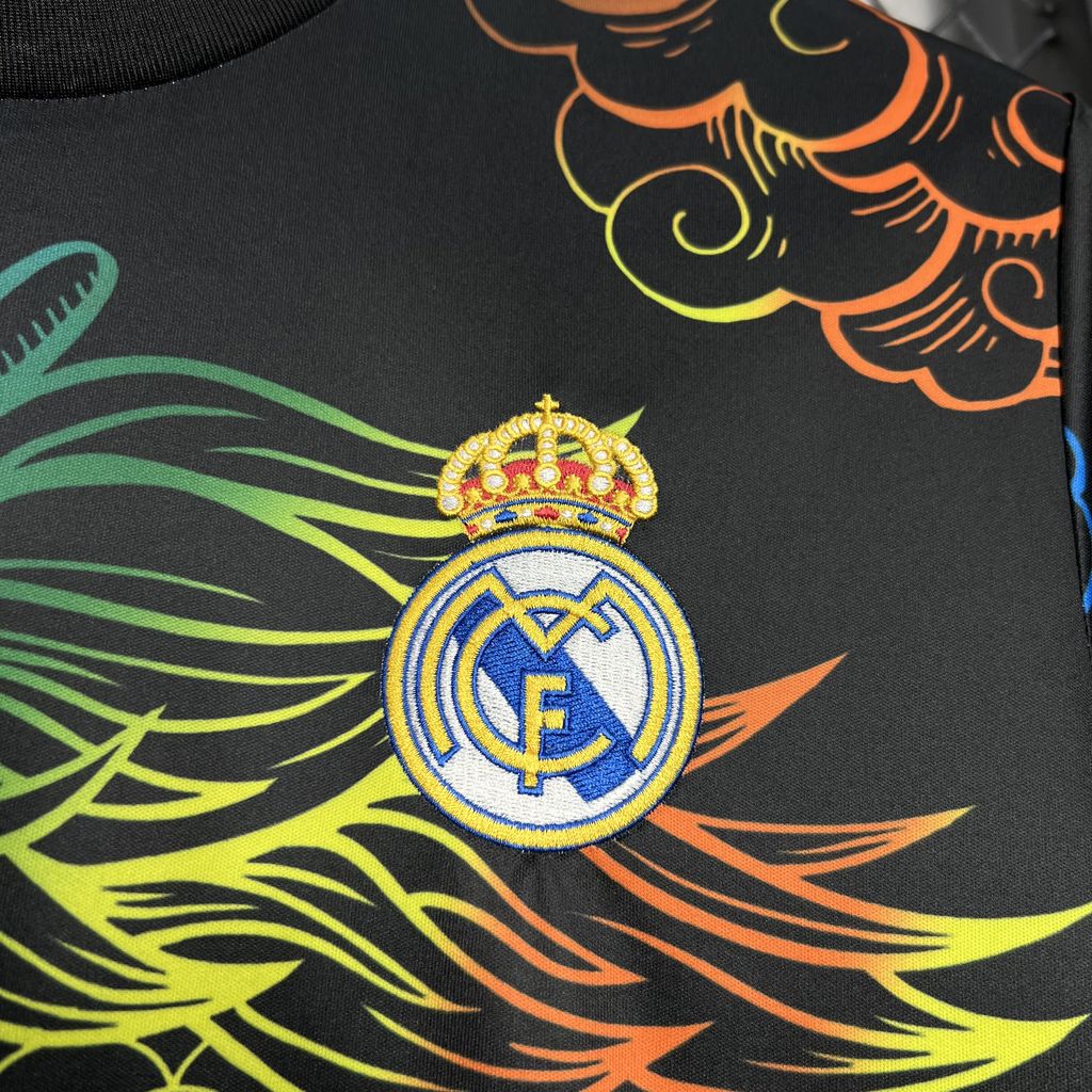 JerseysGala.com | Real Madrid 24-25 Black Colorful Dragon Speical Jersey - Fans Version -Customize Name, Number and Patch | Worldwide Shipping