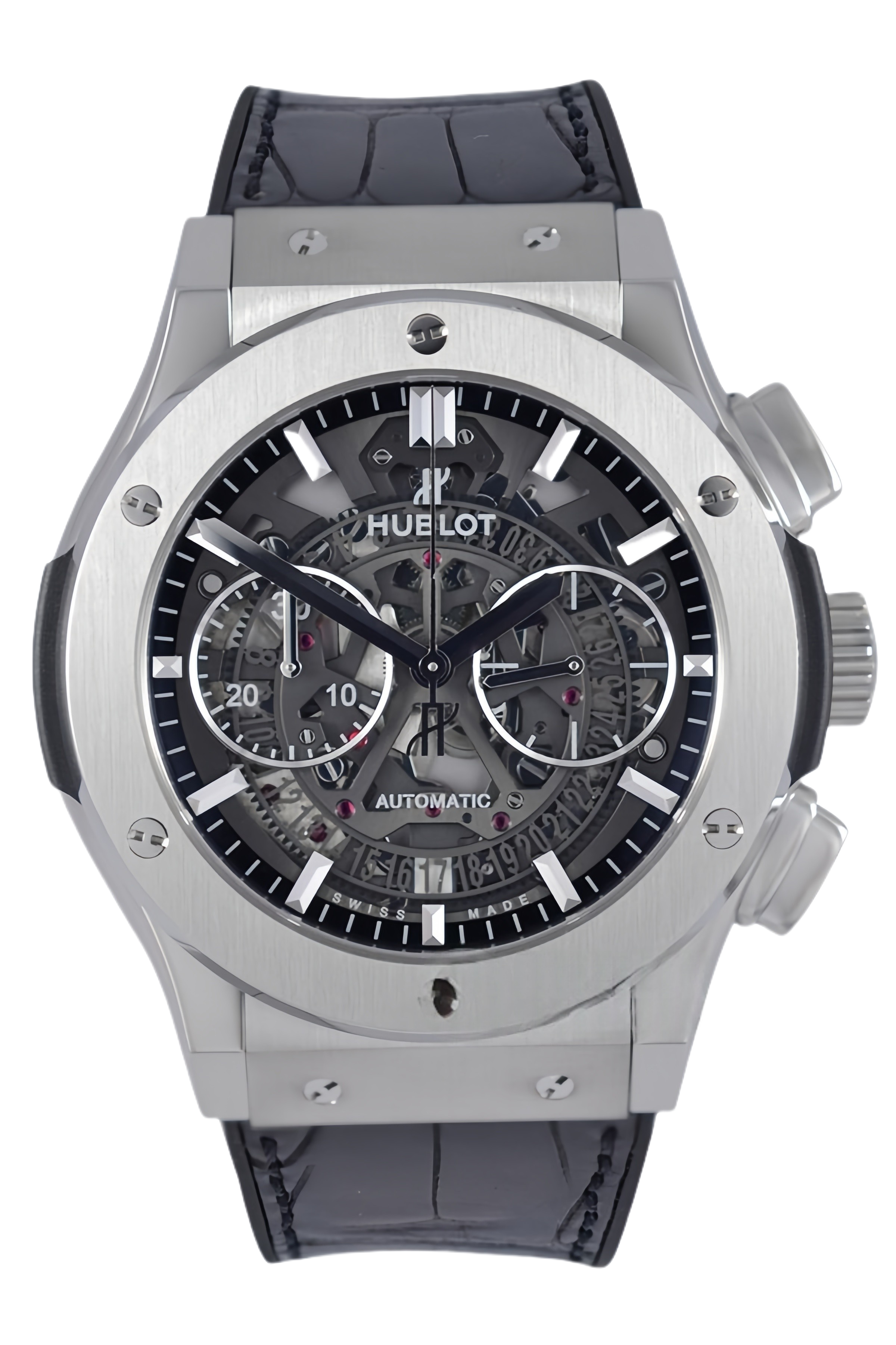 Hublot Classic Fusion Ref. 525.NX.0170.LR Super Clone Watch – Titanium Chronograph Black Dial Leather Strap Fake Replica