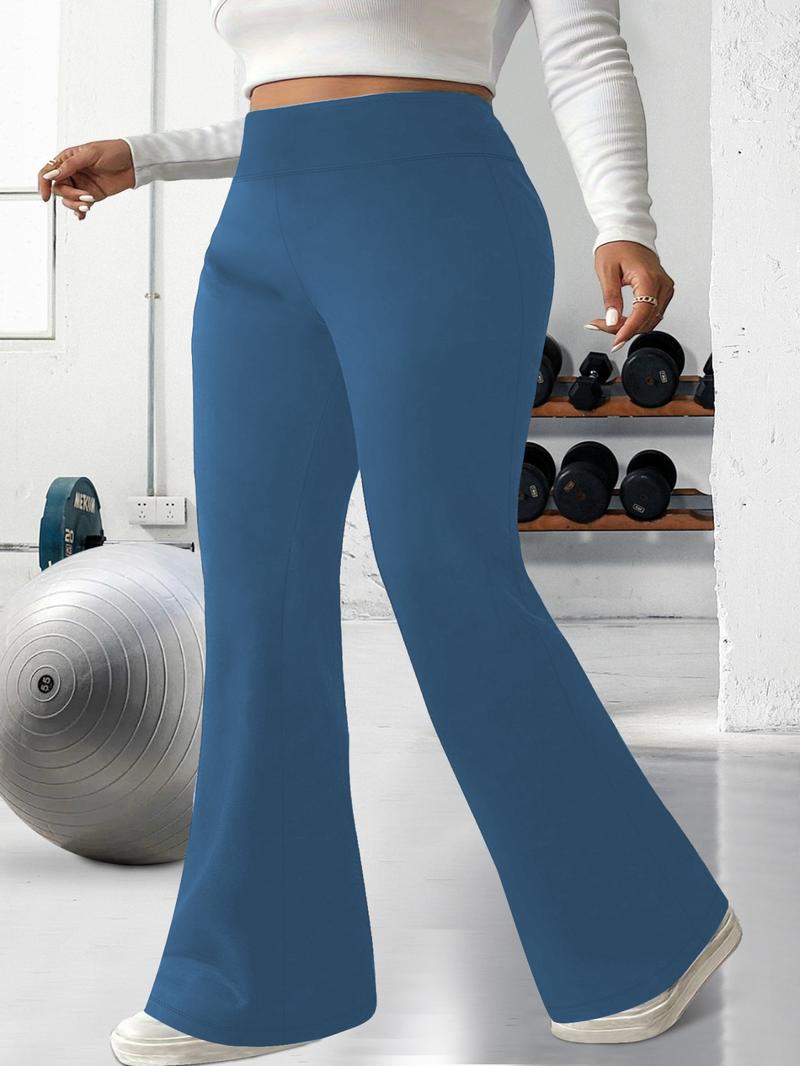 Plus Size Solid High Waist Flare Leg Leggings, Casual Comfy High Stretch Bell Bottom Trousers for Daily Wear, Women's Bottoms for Summer