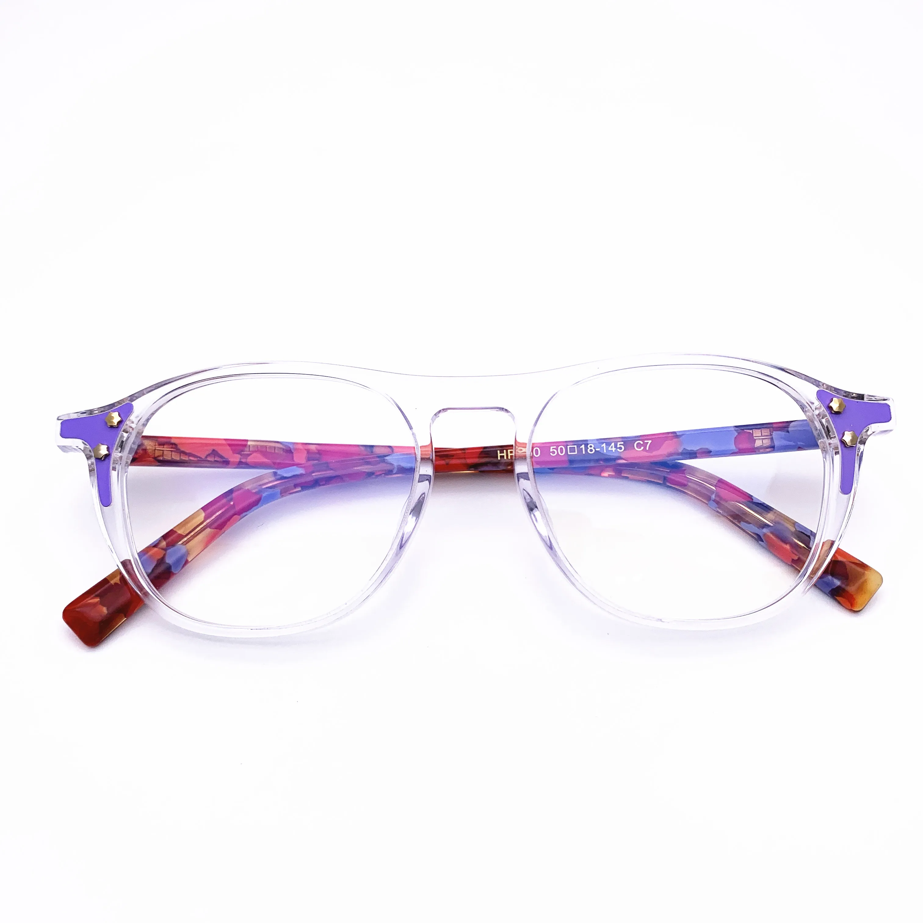 Belight Optical  Women Acetate Fancy Colorful Contrast Pink Color Star Rivet Design Spectacle Frame Precription Lens HP250
