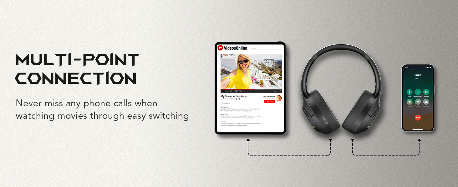 Multi-Point Connection Never miss any phone calls when watching movies through easy switching