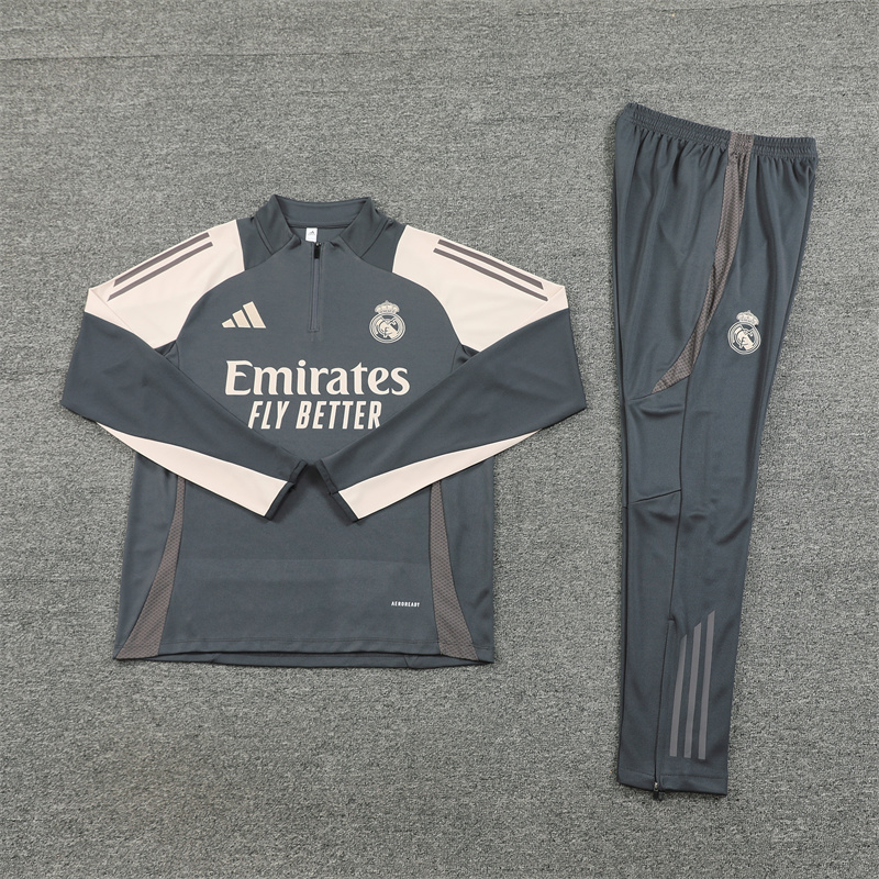 JerseysGala.com | Real Madrid 24-25 Long Sleeve Training Set - Deep Grey -Customize Name, Number and Patch | Worldwide Shipping