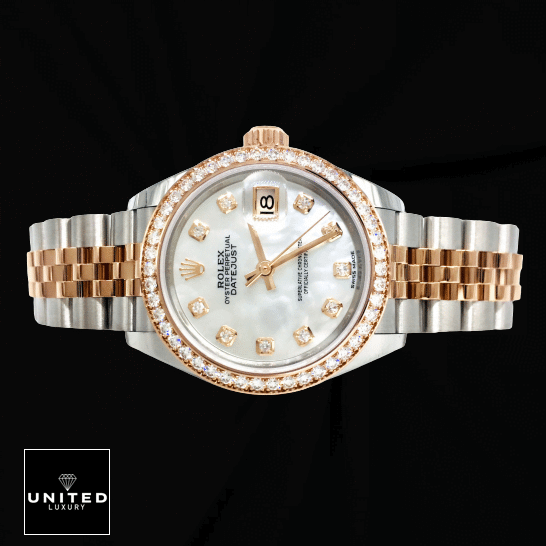 Rolex Datejust 279381RBR Everose Gold Sundust With Diamond Dial Replica 3 Rolex Datejust 279381RBR Two Tone Jubilee Replica and Black Background