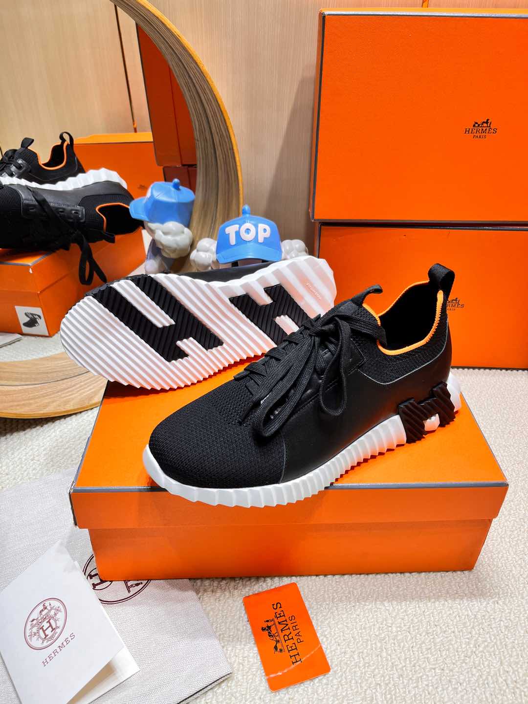 DEPART SLIP-ON SNEAKER IN BLACK MIX WHITE KNIT AND CALFSKIN、mysite、Cacoeks