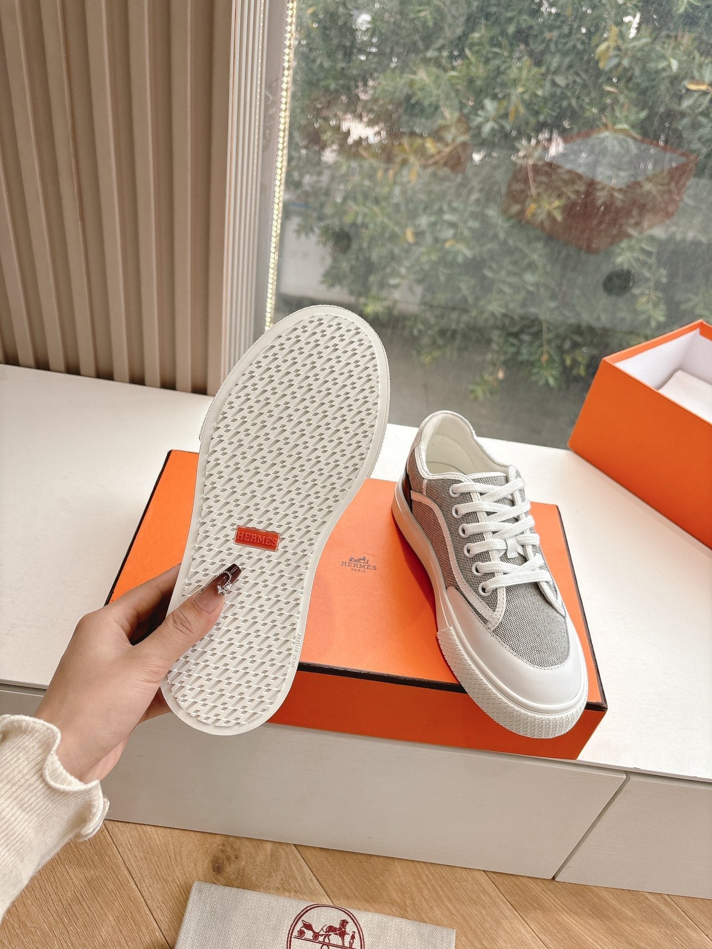 GET SNEAKER IN DOVE GRAY MAXI CANVAS AND CALFSKIN、mysite、Cacoeks