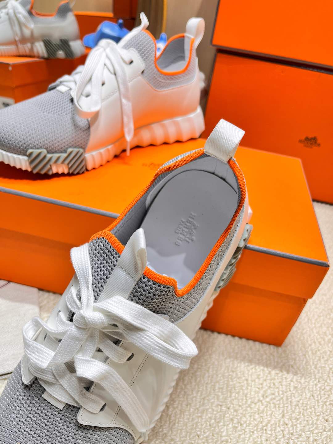 DEPART SLIP-ON SNEAKER IN WHITE MIX SHARK GRAY KNIT AND CALFSKIN、mysite、Cacoeks