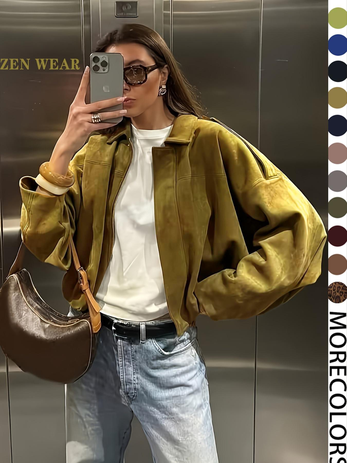 Women's Military Jacket, Army Green Loose Fit Coat For Spring & Autumn