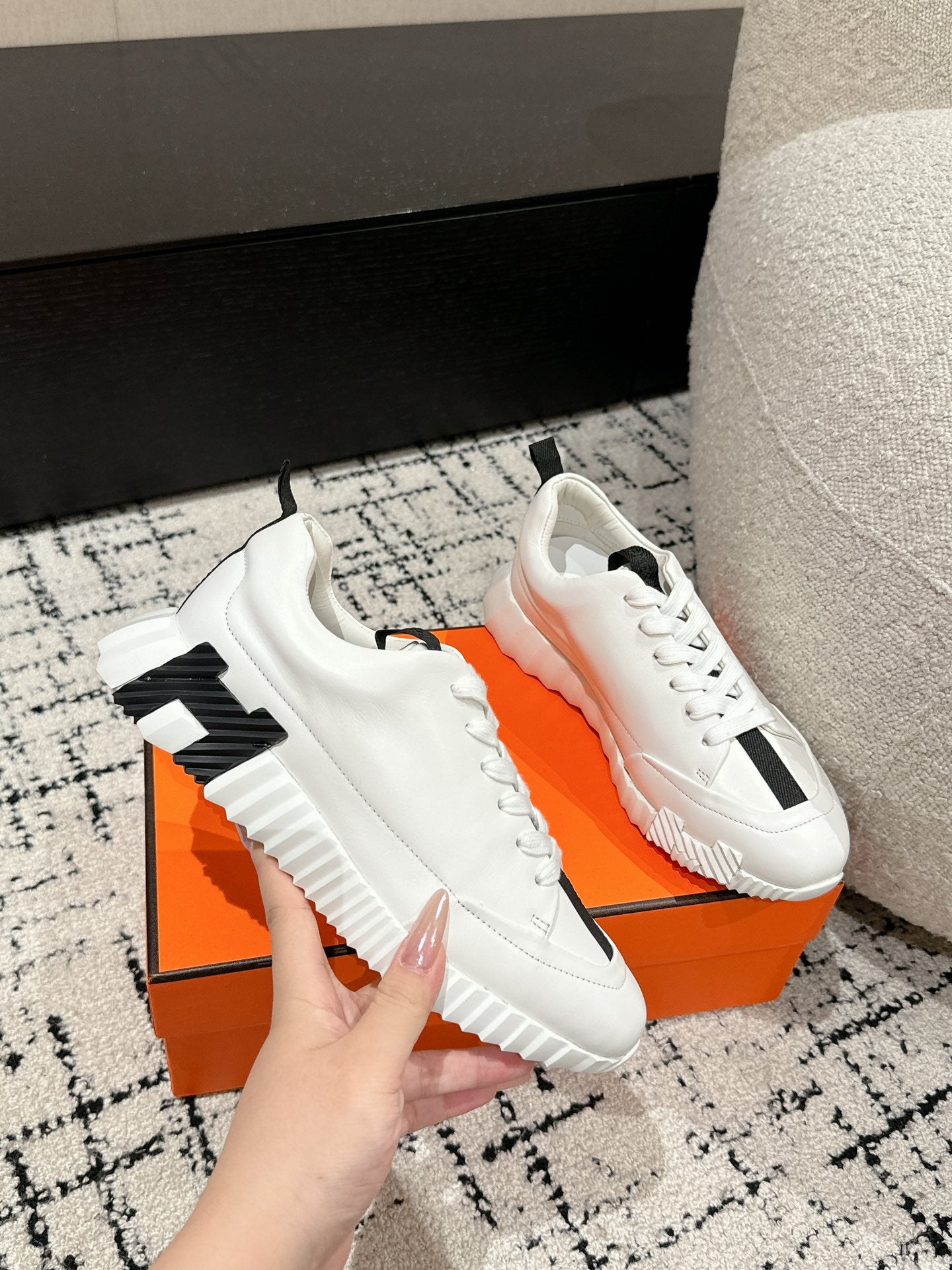 BOUNCING SNEAKER IN WHITE MIX BLACK CALFSKIN、mysite、Cacoeks