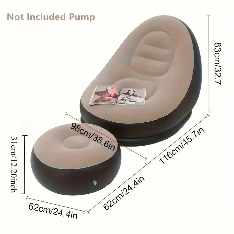 inflatable lounge chair for adults folding portable lazy sofa with   stool lazy flocking recliner chair   sofa for indoor livingroom gaming bedroom office balcony outdoor travel camping 2