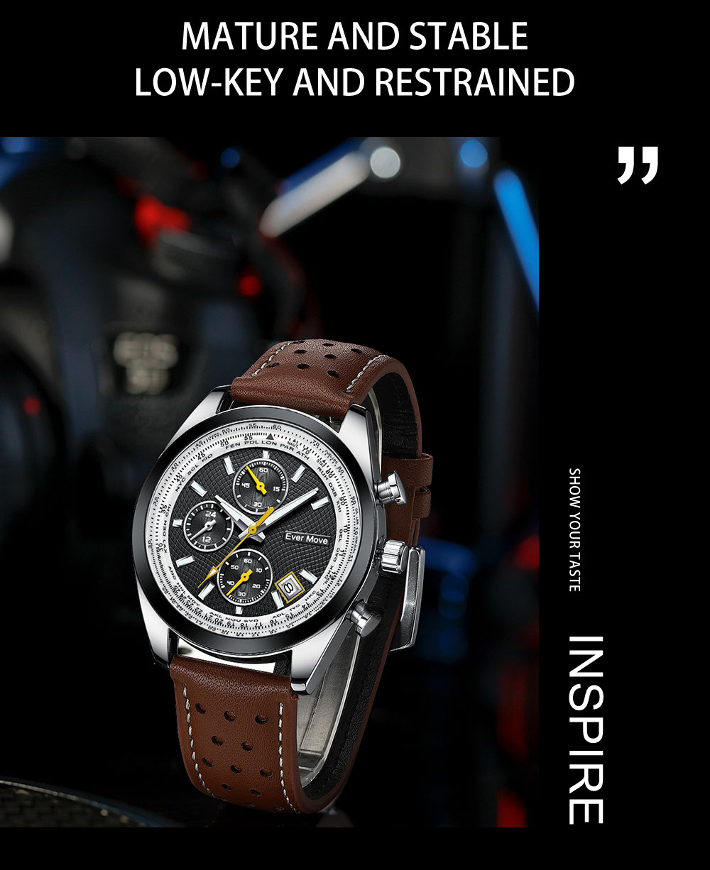 2022 best popular Luxury Men's Mul-tifunction Quartz Watch Men's High Grade watch leather strap