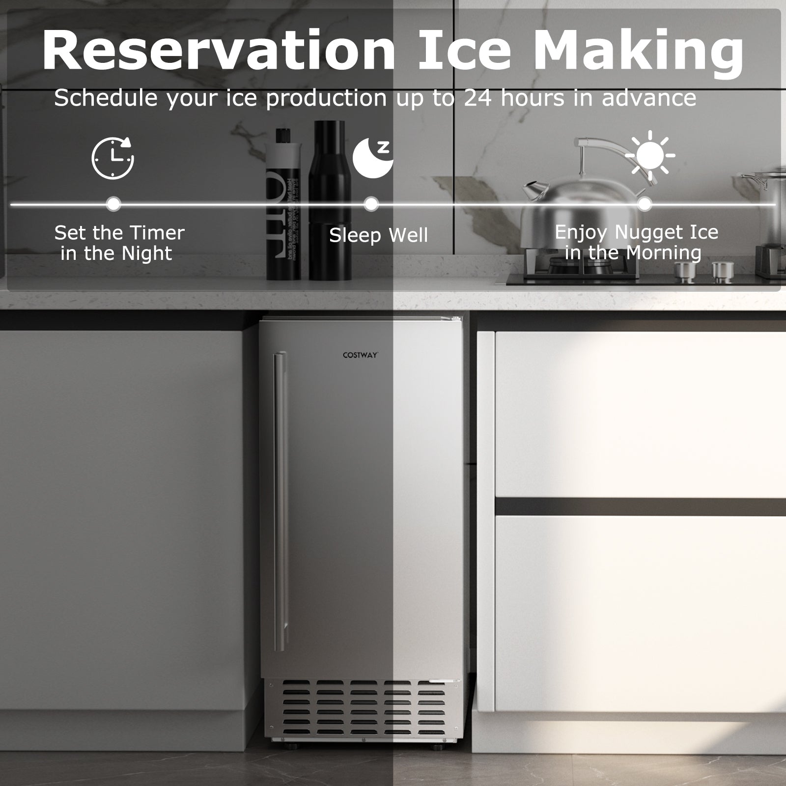 Eletriclife Under Counter Nugget Ice Maker with Self-Cleaning and 24H Timer