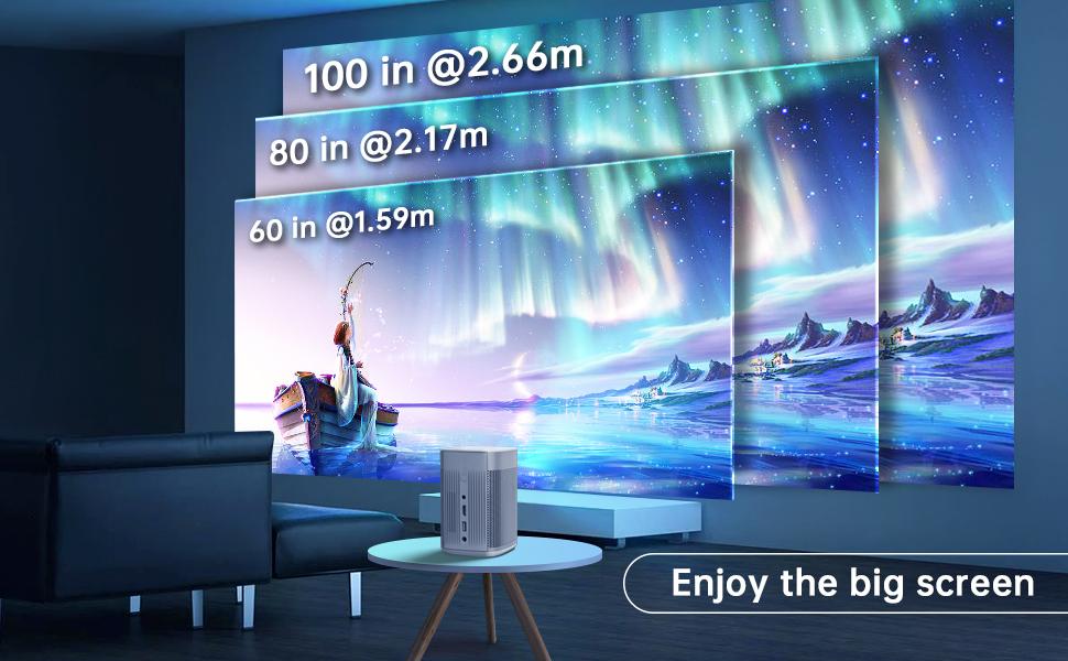 Enjoy an immersive 100-inch cinema experience in your home or outdoors.
