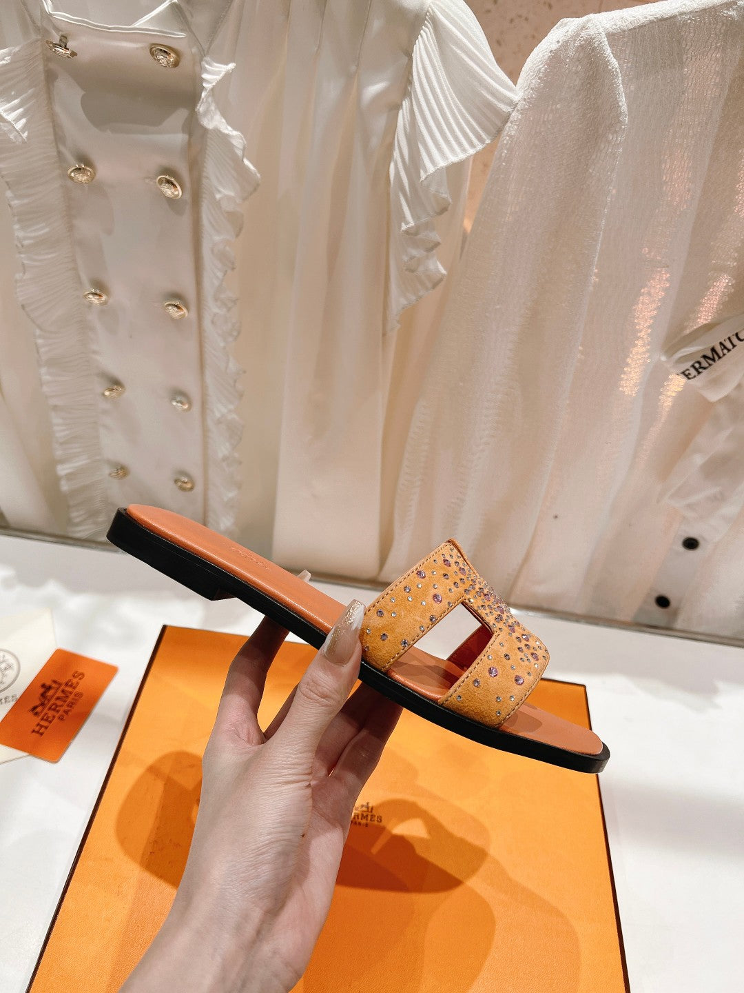 0RAN SANDAL BRIGHT ORANGE LAMBSKIN ATTACH CRYSTALS、mysite、Cacoeks