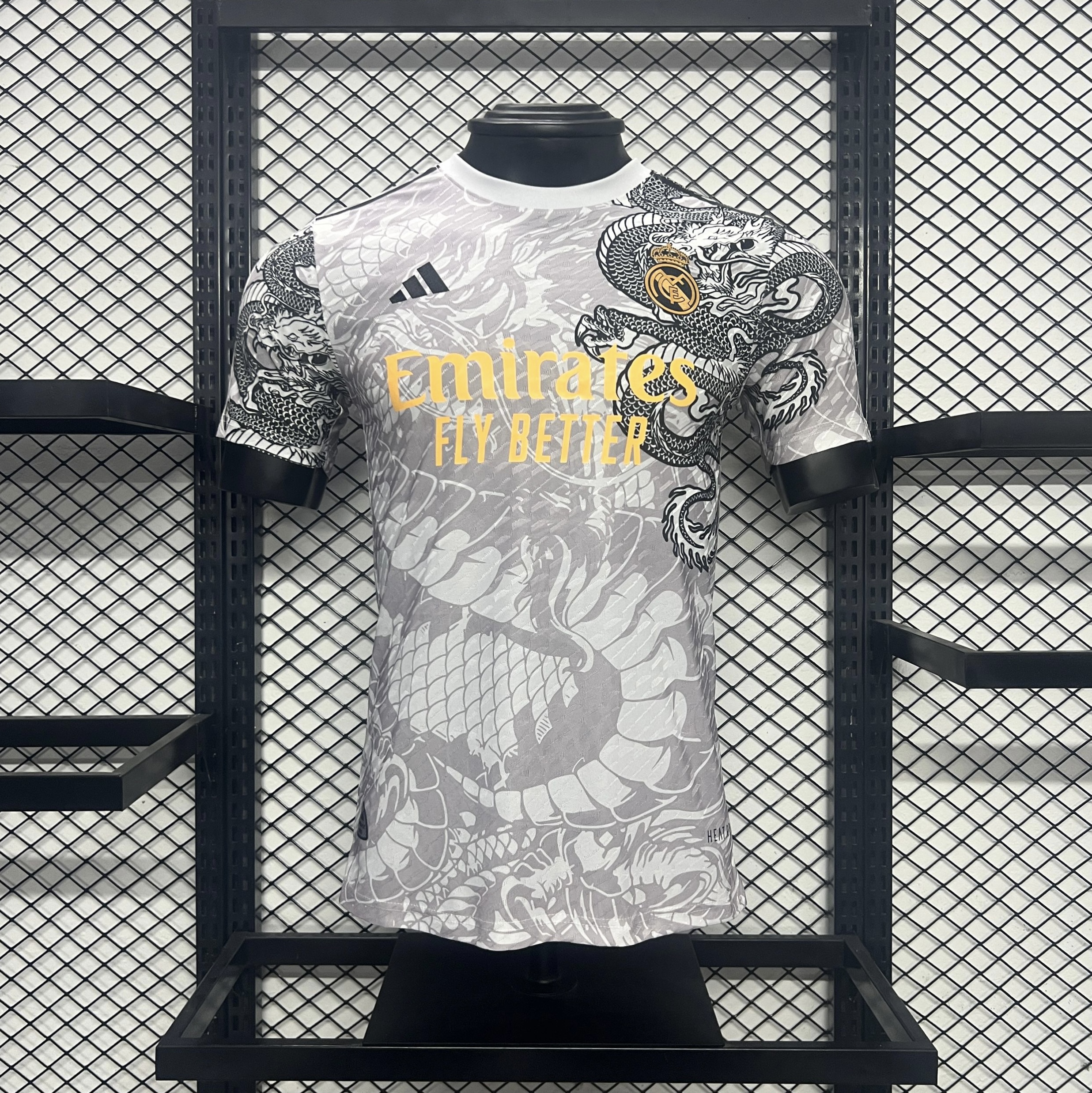 JerseysGala.com | Real Madrid 24-25 Black Dragon Special Edition Gray Jersey - Player Version -Customize Name, Number and Patch | Worldwide Shipping