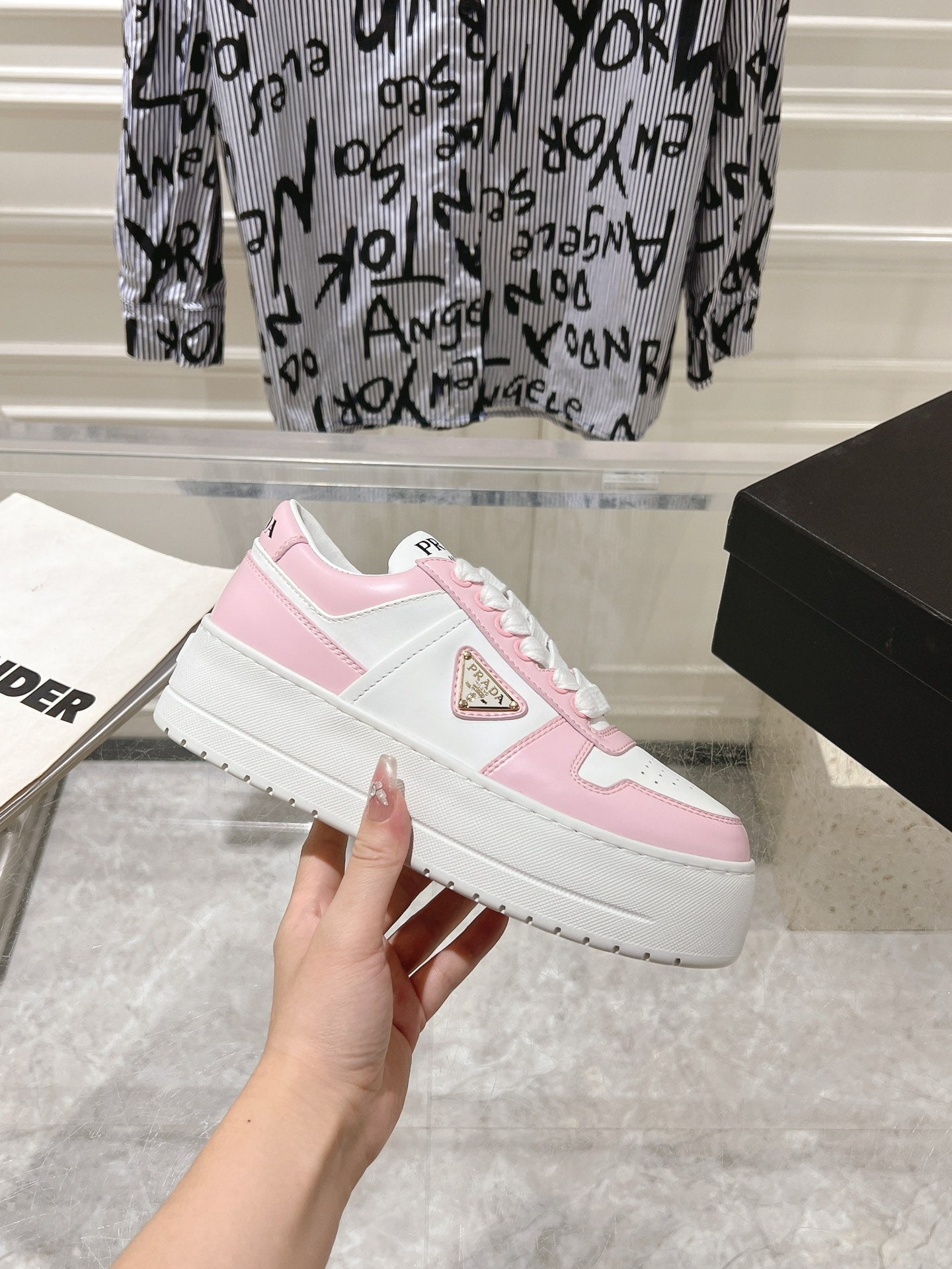 PRA DOWNTOWN BOLD SNEAKERS WHITE AND LIGHT PINK CALFSKIN、mysite、Cacoeks