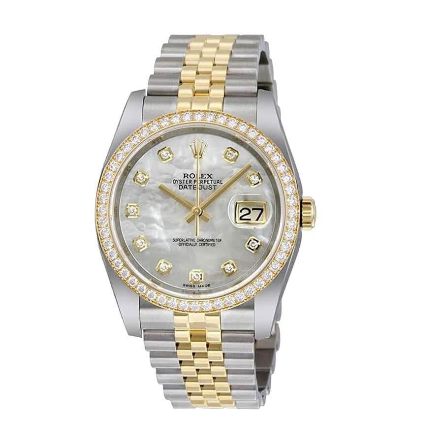rolex-date-just-gem-bezel-white-dial-yellow-gold-steel-left-replica