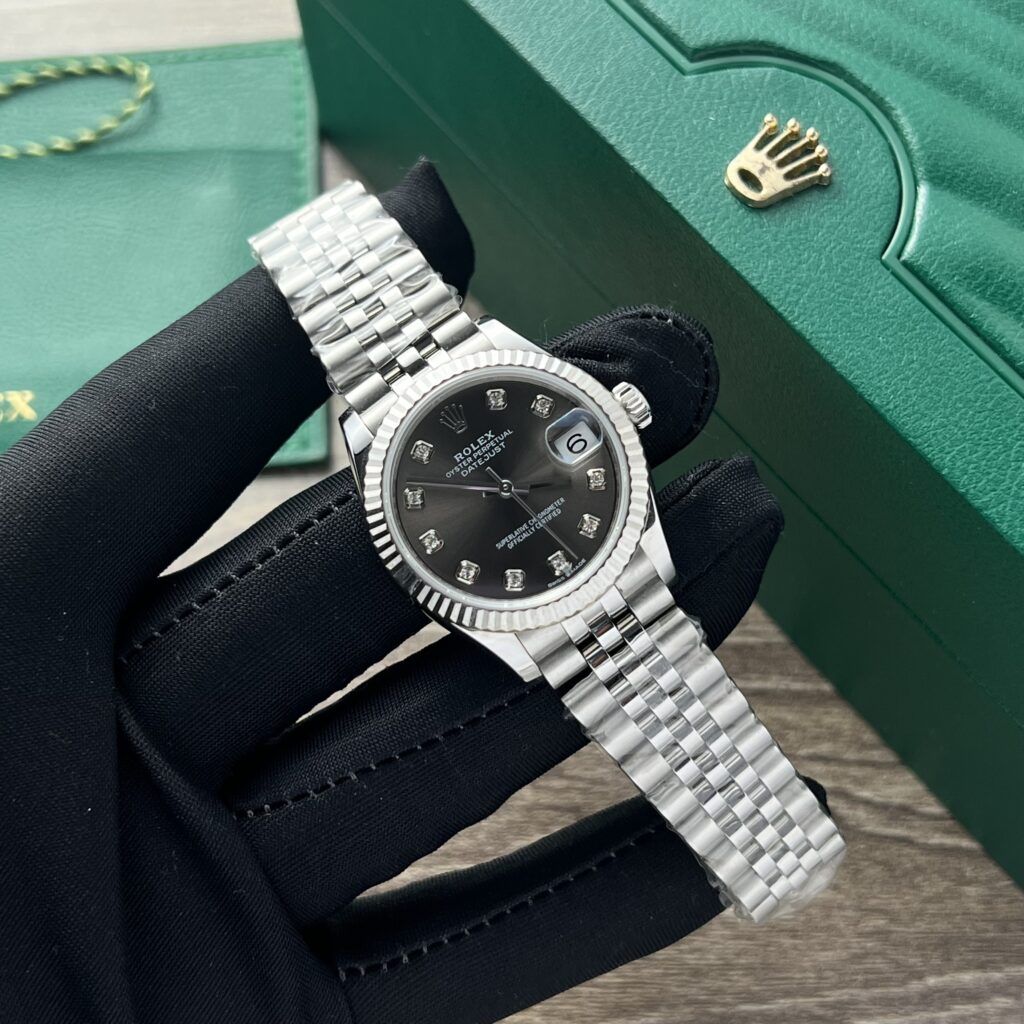 Đồng Hồ Rolex DateJust Nữ Mặt Xám Chải Tia Replica 11 31mm (1)