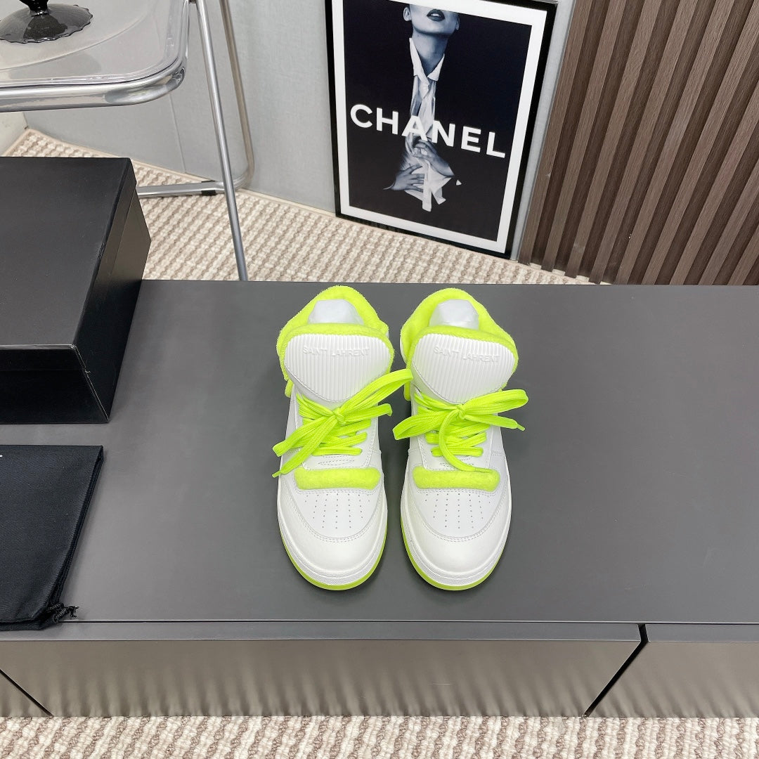 HIGH-TOP SNEAKERS IN WHITE MIX NEON GREEN CALFSKIN、mysite、Cacoeks