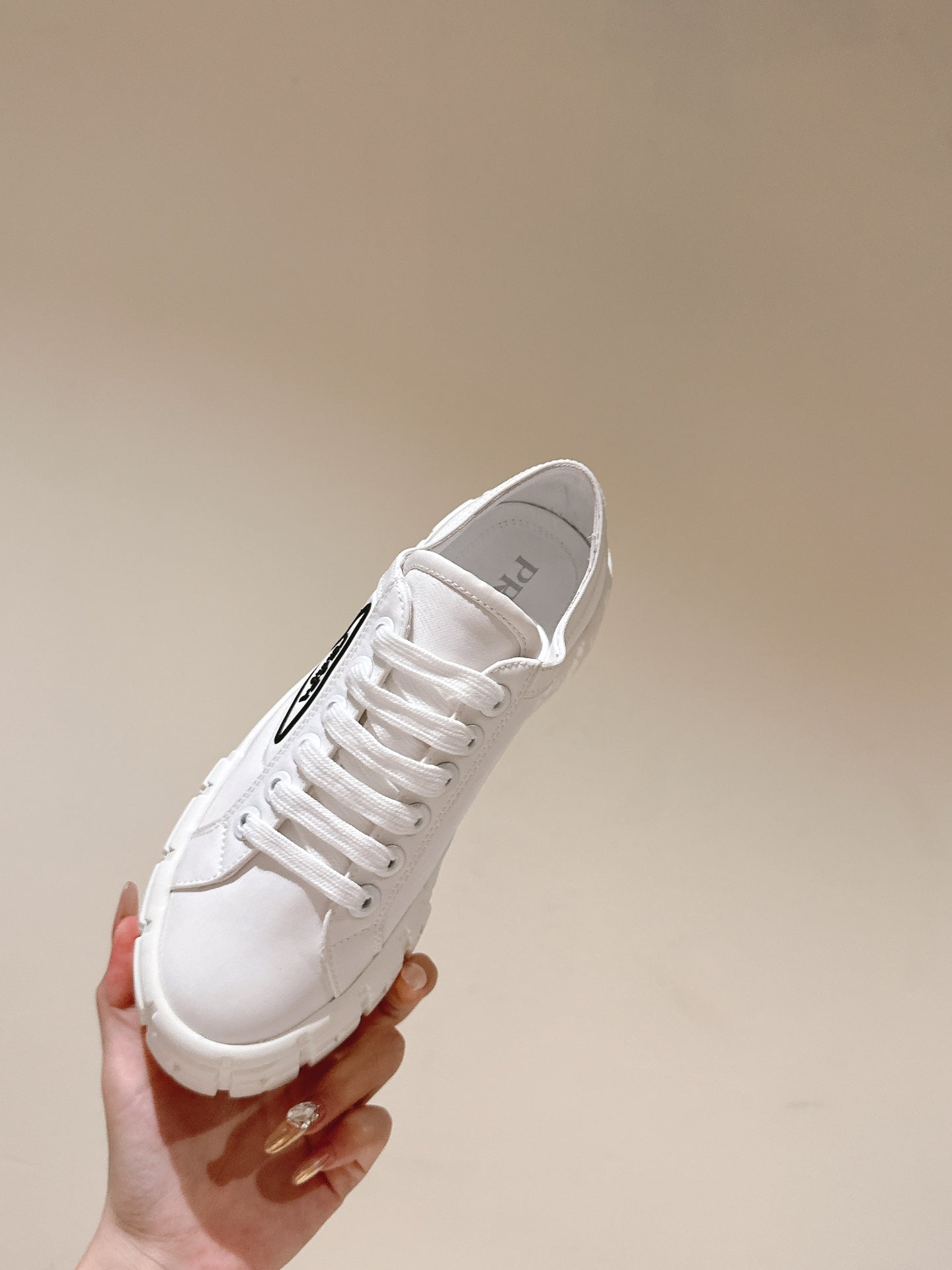 PRA DOUBLE WHEEL RE-NYLON GABARDINE SNEAKERS WHITE CALFSKIN、mysite、Cacoeks