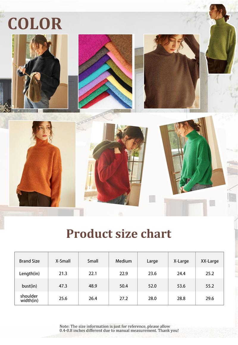 Autumn Winter Women's Knit Sweater High Neck Loose Casual French Style Elegant Simple Solid Color Pullover Long Sleeve Top