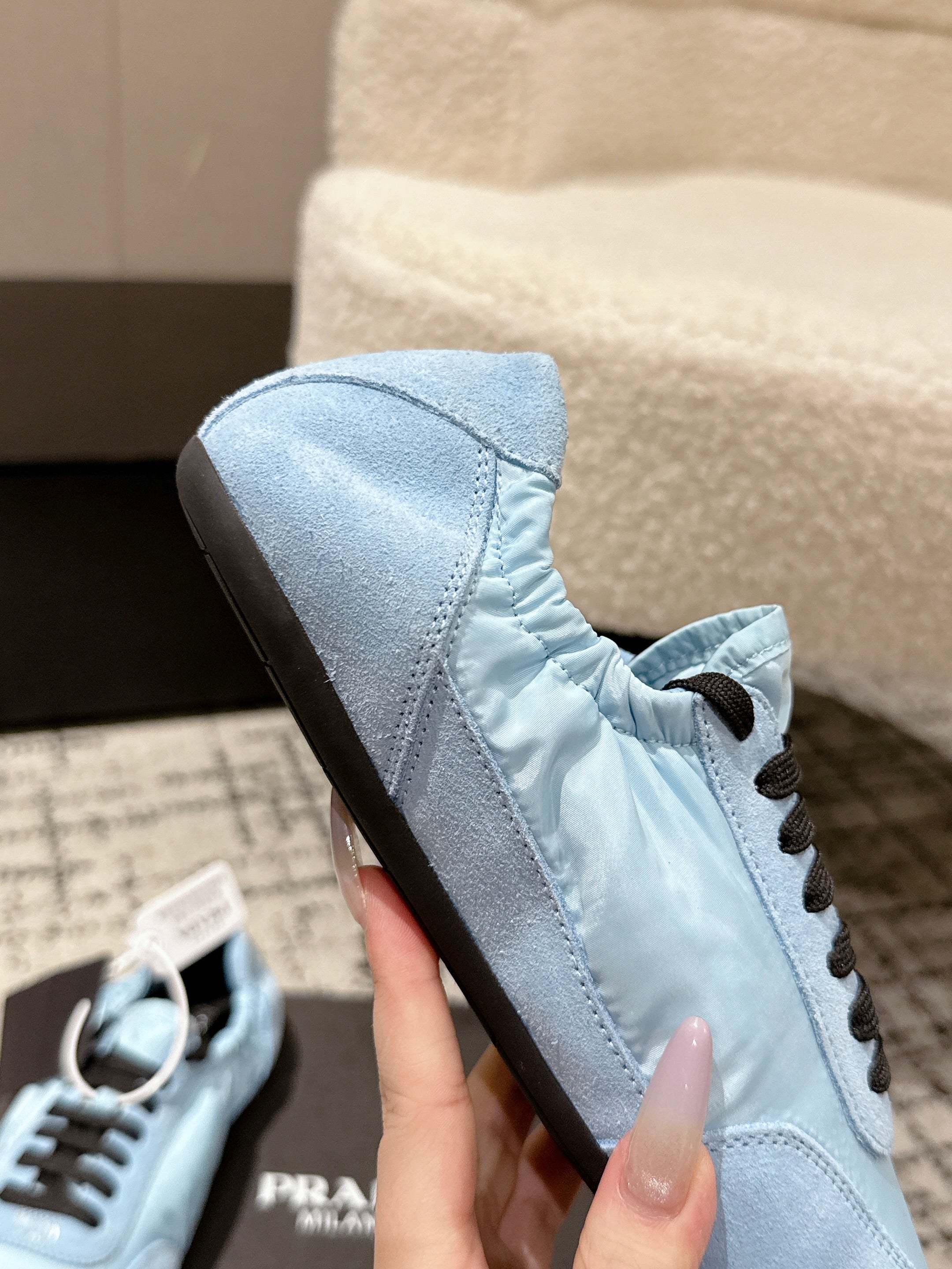 PRADA 25S COLLAPSE SNEAKERS IN LIGHT BLUE RE NYLON AND SUEDE、mysite、Cacoeks