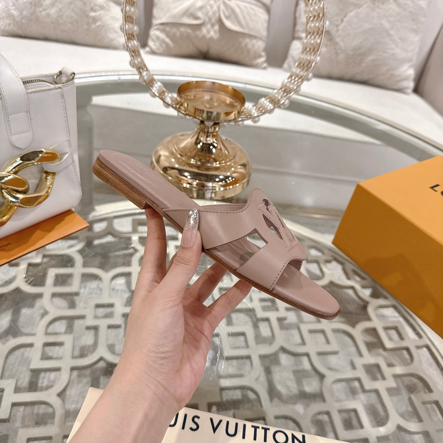 ISOLA FLAT SLIDE IN DUSTY PINK CALFSKIN、mysite、Cacoeks