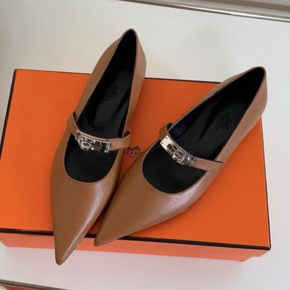 KIARA FLAT PUMP IN SEPIA BROWN CALFSKIN、mysite、Cacoeks