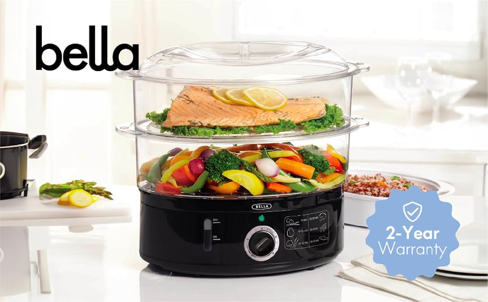 bella 2 tier food steamer with plastic see through container