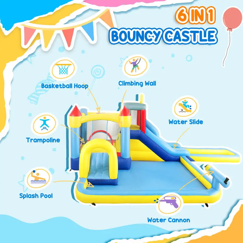 giant house with water slide wet and dry use basketball hoop climbing wall castle with ball pit for indoor outdoor details 5