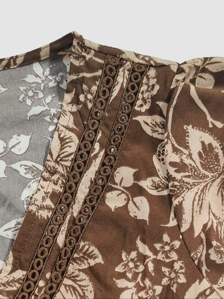 【Plus Size】 All Over Plant Print Ruffle Hem A Line Dress, Casual Bishop Sleeve V Neck Long Sleeve Dress for Fall & Winter, Women's Clothes for Daily Wear