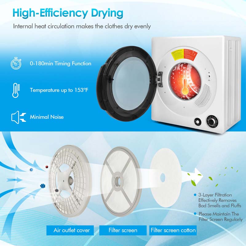 Eletriclife Compact Electric Tumble Laundry Dryer with Stainless Steel Tub
