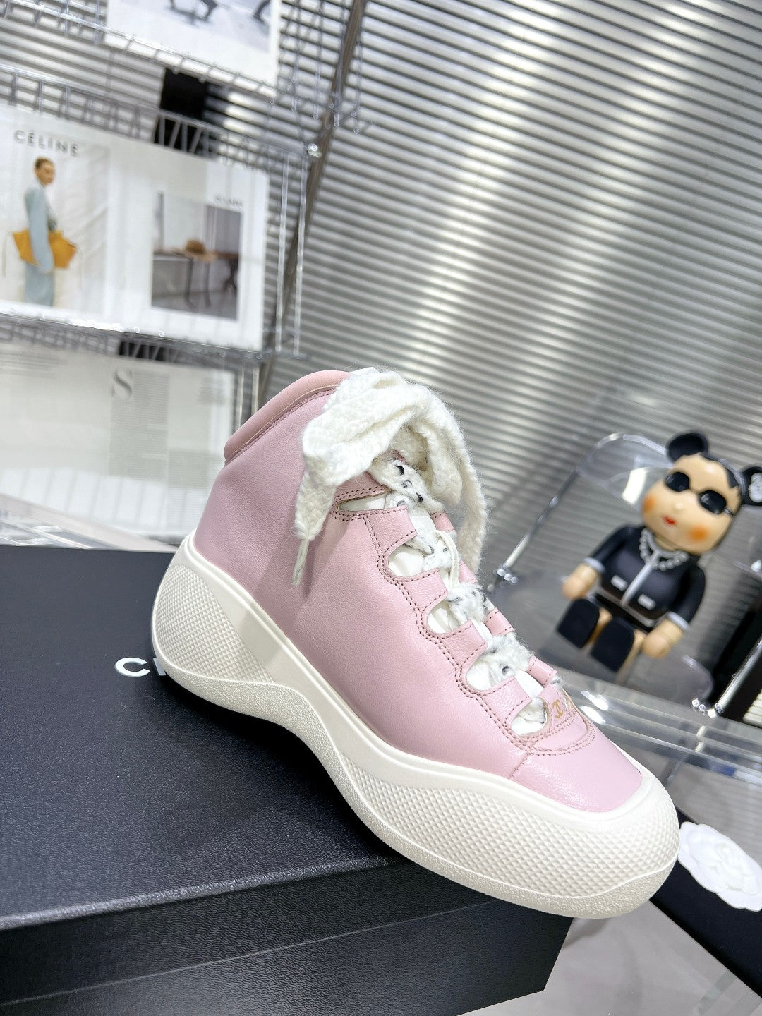 CC CANO ALTO SNEAKER IN BLUSH PINK CALFSKIN AND WHITE RUBBER、mysite、Cacoeks