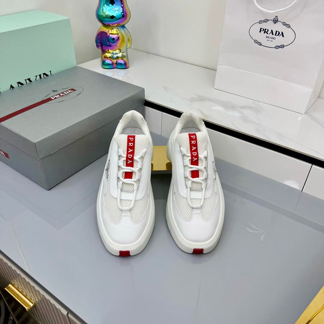 PRADA 25S CROSS LACED SNEAKERS IN WHITE CALFSKIN、mysite、Cacoeks