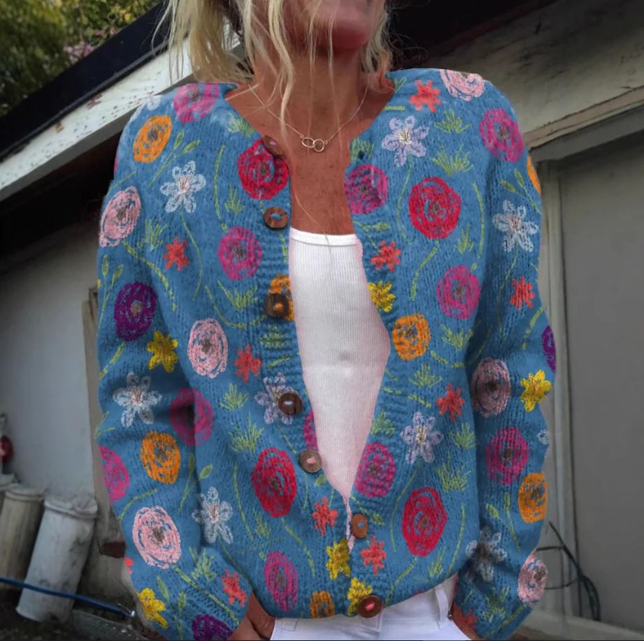 Floral Print Blue Cardigan