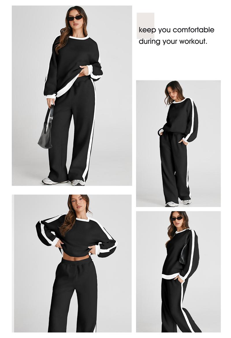 Aleumdr Women's 2 Piece Outfit Fleece Sweatsuit Casual Lounge Matching Sets Crewneck Loose Fit Cozy Sweatshirt & Straight Leg Sweatpants Womenswear Outdoorfun Clothes Chic